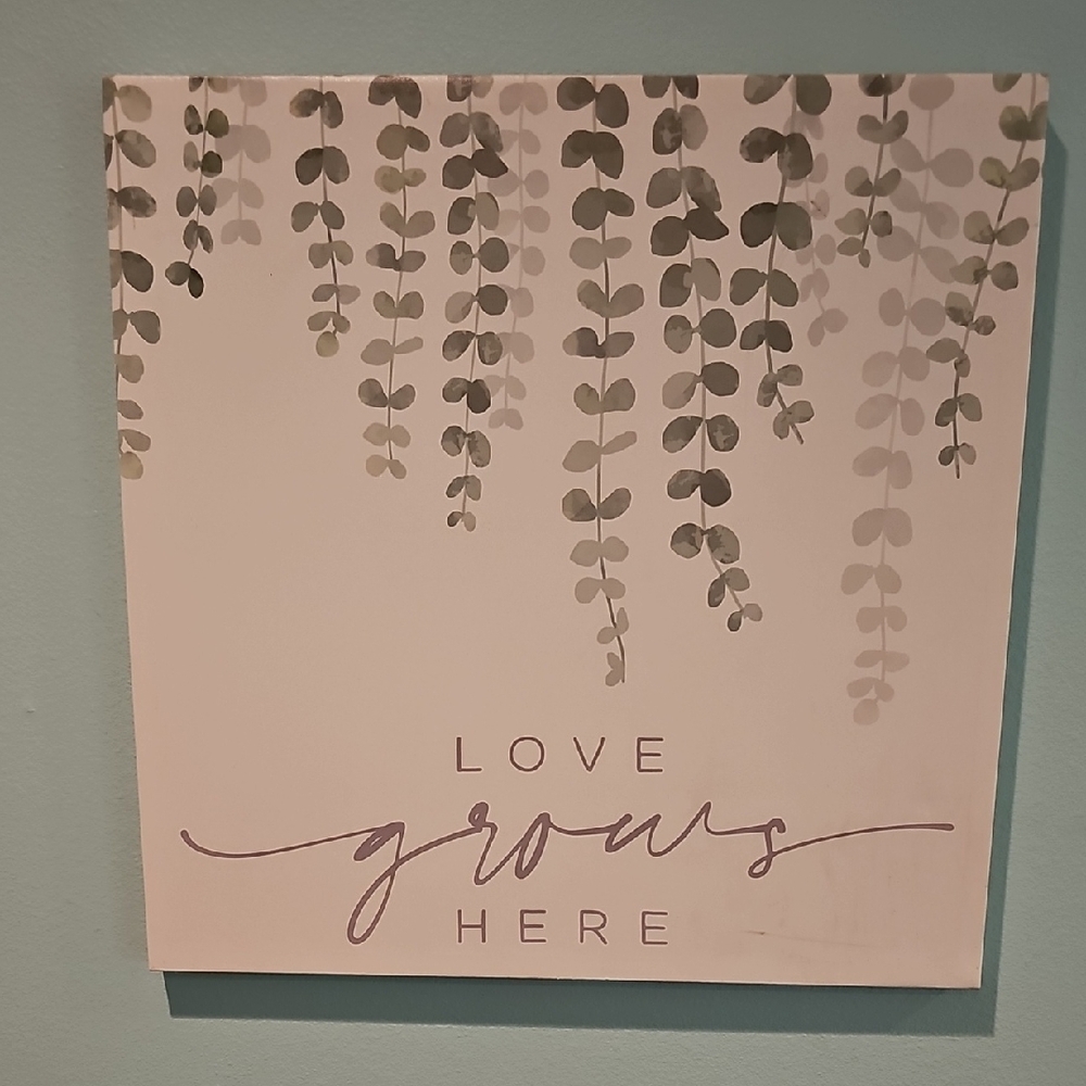 Love Grows Here Wall Art - Green and Gray